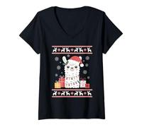Mujer Llama FEA Navidad Camiseta Cuello V