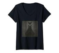 Mujer Llama Grim Reaper Capa de Miedo Corazón de Terror Halloween Camiseta Cuello V