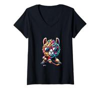 Mujer Llama Hockey Hielo Estilo Único Camiseta Cuello V