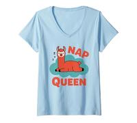 Mujer Llama Nap, Queen Cute Sleeping Animal Funny Women Girls Desi Camiseta Cuello V