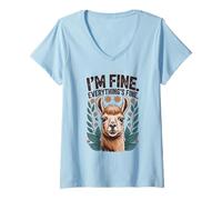 Mujer Llama sarcástica fingiendo Que Todo está Bien, diseño Floral Camiseta Cuello V