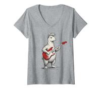 Mujer Llama Tocando Guitarra Rock & Roll Llamas Alpaca Rocker Camiseta Cuello V