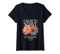 Mujer Llamado a Servir Flores cristianas con versículos bíblicos Florales Camiseta Cuello V