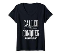 Mujer Llamados a Conquistar Romanos 8:37 Diseño Motivacional Camiseta Cuello V