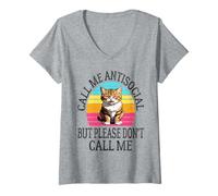 Mujer Llámame Antisocial Pero por Favor no me llames Divertido introvertido Camiseta Cuello V