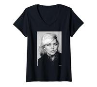 Mujer Llámame Cantante Debbie Harry Blondie Retrato Allan Ballard Camiseta Cuello V
