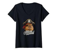 Mujer Llámame capitán! Divertido Pirata Capibara ilustración Camiseta Cuello V