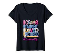 Mujer Llegué, enseñé, me encantó, me jubilé, Divertido retiro de Profesor Camiseta Cuello V