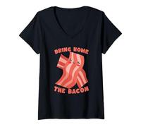 Mujer Lleva a casa el Tocino Lindo Amante de la Comida Kawaii Camiseta Cuello V