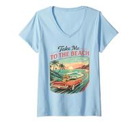 Mujer Llévame a la Playa Retro Sunset Drive Camiseta Cuello V