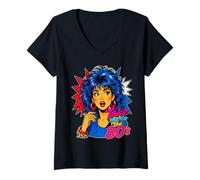 Mujer Llévame a los 80, Pop Art Retro, Big Hair, Glam Girl Camiseta Cuello V