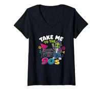 Mujer Llévame a los 90 Retro Alien Hip Hop Boombox Throwback Camiseta Cuello V