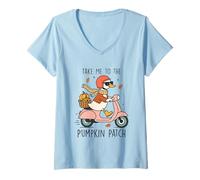 Mujer Llévame a Pumpkin Patch Duck Fun Camiseta Cuello V