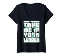 Mujer Llévame a tu líder Cat Alien Design Camiseta Cuello V