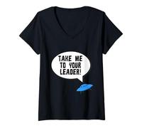 Mujer Llévame a tu líder Divertido ovni alienígena Camiseta Cuello V