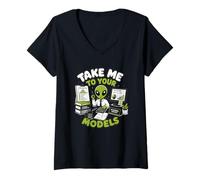 Mujer Llévame a Tus Modelos Analista Actuarial Alien Data Finance Camiseta Cuello V