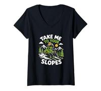 Mujer Llévame a Tus Pistas Esquí Alien Esquí OVNI Secuestro Invierno Camiseta Cuello V