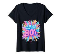 Mujer Llévame de vuelta a la vieja escuela de los 80 Ilustración Camiseta Cuello V