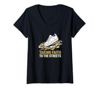 Mujer Llevando la fe a Las Calles Evangelismo Ministerio Camiseta Cuello V