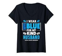 Mujer Llevo Azul Oscuro para mi Esposo - Conciencia sobre el cáncer de Colon Camiseta Cuello V