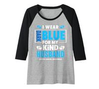 Mujer Llevo Azul Oscuro para mi Esposo - Conciencia sobre el cáncer de Colon Camiseta Manga Raglan