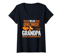 Mujer Llevo Naranja para mi Abuelo MS Conciencia de Esclerosis múltiple Camiseta Cuello V