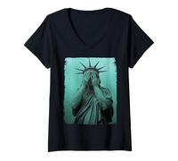 Mujer Llorando Estatua De La Libertad Igualdad Protesta Silenciosa Camiseta Cuello V