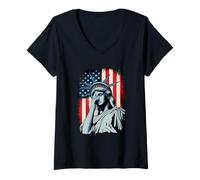 Mujer Llorando Estatua De La Libertad Igualdad Protesta Silenciosa Camiseta Cuello V