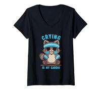 Mujer Llorar es mi Mapache Cardiovascular Camiseta Cuello V