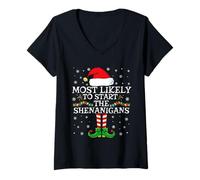 Mujer Lo más Probable es Que comience la Navidad de la Familia de Elfos de Shenanigans Camiseta Cuello V