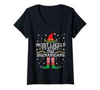 Mujer Lo más Probable es Que comience la Navidad de la Familia de Elfos de Shenanigans Camiseta Cuello V