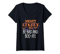 Mujer Lo más probable es que Halloween sea una pareja mala y Boo-Jee Camiseta Cuello V
