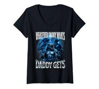 Mujer Lo Que Daddy Quiere Daddy Obtiene Alfa Lobo Meme Cringe Peludo Camiseta Cuello V