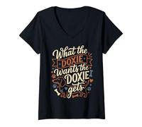 Mujer Lo Que Doxie Quiere Doxie obtiene un Perro Salchicha Divertido Camiseta Cuello V
