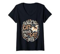 Mujer Lo Que el Gato Quiere El Gato se mimó Gatito Camiseta Cuello V