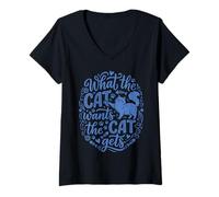 Mujer Lo Que el Gato Quiere El Gato se Pone Gracioso felino Camiseta Cuello V