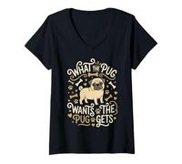 Mujer Lo Que el Pug Quiere Que el Perro mimado obtenga Camiseta Cuello V