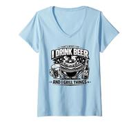 Mujer Lo Que Hago Es Beber Cerveza y Asar Cosas Divertido Camiseta Cuello V