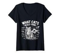 Mujer Lo Que los Gatos Realmente piensan, Ciencia de la física Divertida para los Amantes de los Gatos Camiseta Cuello V
