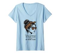 Mujer Lo Que Sucede en el Club de Lectura se Queda en el moño desordenado del Club de Lectura Camiseta Cuello V