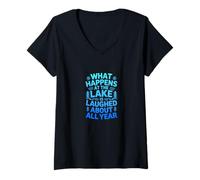 Mujer Lo Que Sucede en el Lago es un Recuerdo de Risa Camiseta Cuello V