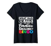 Mujer Lo Que Tiene 75 Bolas Damas Sonriendo Bingo Camiseta Cuello V