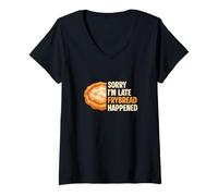 Mujer Lo Siento, llego Tarde a la Frybread pasó para los Amantes del Pan Frito Indio Camiseta Cuello V