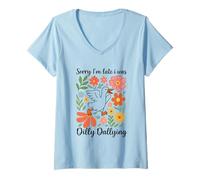 Mujer Lo siento, llego tarde, estaba Dilly Dallying Duck Fun Camiseta Cuello V