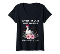Mujer Lo Siento, llego Tarde, Estaba evitando tareas no preferidas Ganso Camiseta Cuello V