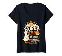 Mujer Lo Siento, llego Tarde, su Tiempo, no el mío, Christian Funny Goose Camiseta Cuello V