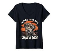 Mujer Lo Siento, llego Tarde, Vi a un Perro | Funny Pet Lovers Cute Camiseta Cuello V