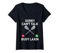 Mujer Lo Siento No Puedo Hablar Ocupado Laxin Lacrosse Camiseta Cuello V
