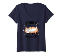 Mujer Lo siento, no puedo ir, soy un gato de interior Camiseta Cuello V