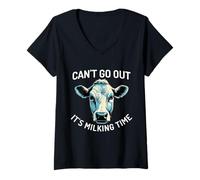 Mujer Lo Siento, no Puedo Salir su Tiempo de ordeño Amante Divertido de la Vaca Camiseta Cuello V